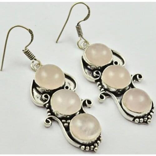 Rose Quarts , Silver Overlay on Copper Earrings ,60mm , E2633
