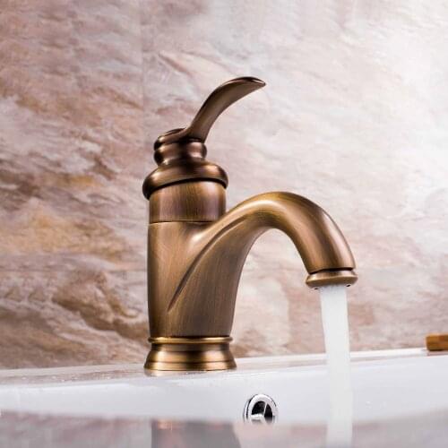 European Style Single Handle Bathroom Antique Brass Mixer Faucet for Vanity Sink