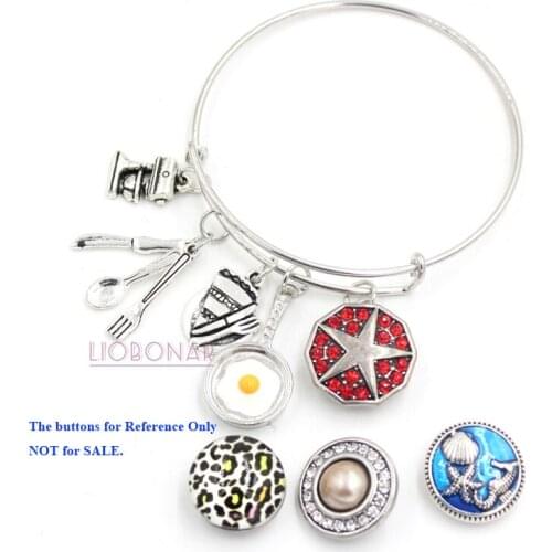 Snap Jewelry Chef Bracelet Utensil Baking Cooking Frying Egg Pan Bangle Liobonar Snap Buttons Charms Bracelets for Chef Gift