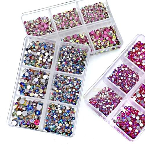 Unusual Crystal AB 1350pcs/Box Mix Sizes ss6-ss20 strass non hot fix rhinestone flat back stone glass glitters nail diamond set