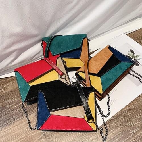 Bags of Women 2020 New PU Leather Frosted Shoulder Bag Ladies Messenger Bag Fashion Contrast Color Small Square Bag