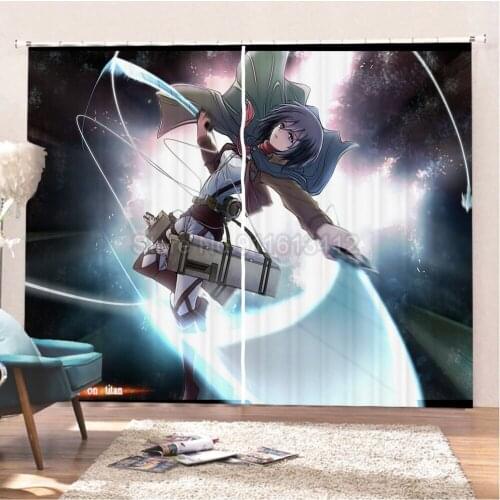 Anime Attack On Titan Blackout Curtains 2 Panels Cartoon Manga Window Drapes 3D Shading Insulation Large Size Custom Curtain