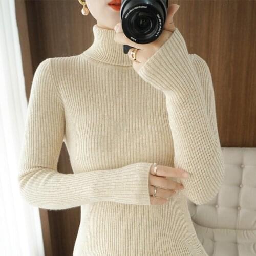 Womens Turtleneck Sweater Auutumn Winter Knitted Jumper Pullovers Solid Long Sleeve Base Sweaters 2021 Winter Pull Female Pink