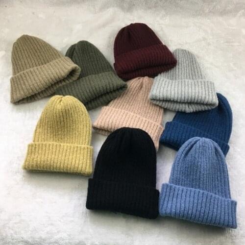 Solid Colors Winter Mohair Hat Women Knitted Hat Warm Soft Trendy Beanies Wool Beanie Elegant All-match Hat