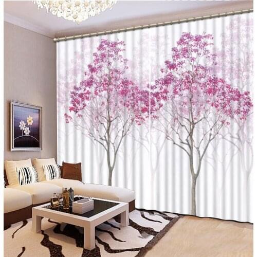 3D curtains High Quality Costom Luxury European Modern pink tree blackout curtains for kids room Blackout Shade Window Curtains