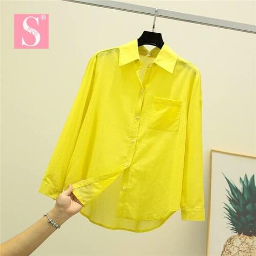 STVY 2020 New Summer Women Ultra-thin White Shirts All-match Good Quality Long Sleeve Loose Blouse Ladies Fashion Blouse&Tops