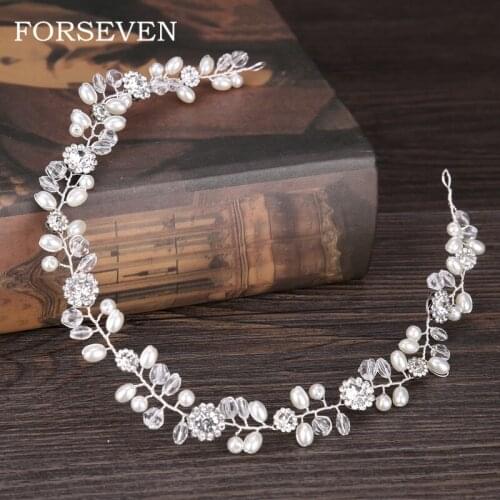 Ladies Pearl Headband Silver Color Rhinestone Headbands Bride Pearl Headband Hair Accessories For Women Wedding Hair Jewelry