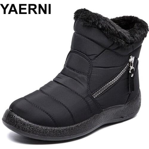YAERNI Women Boots 2021 New Winter Boots For Women Waterproof Warm Snow Botas Mujer Zipper Ankle Boots Low Heels Winter Shoes