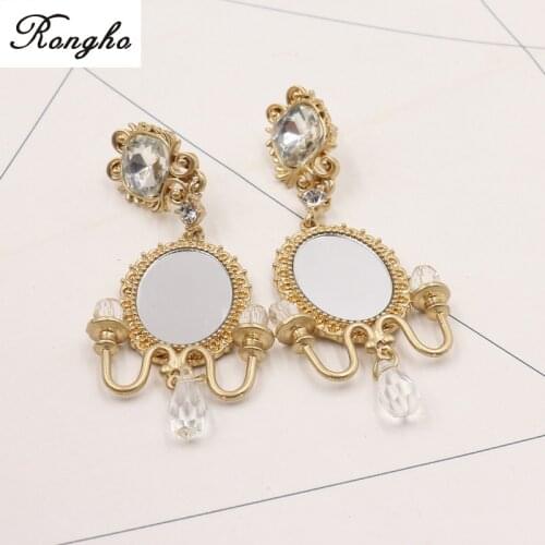 Baroque Vintage Crystal Droplight Stud Earrings for Women Fashion jewelry Gold Mirror earring Pendant Boucle d'oreille Brincos