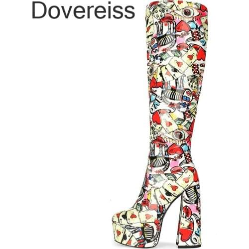 Winter Woman New Fashion Sexy Consice Pointed Toe Waterproof Chunky Heels Zipper Knee High Boots Big Size 44 45