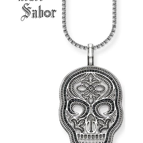 Link Chain Necklace Black Skull Mask Pave Gift For Men Women, Female Heart silver color Fashion Jewelry thomas