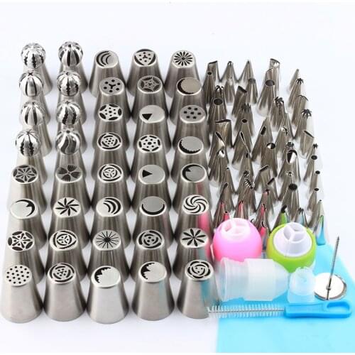 102 Pcs/Set DIY Cake Decorating Tools Silicone Icing Russian Icing Piping Nozzle Tips Cream Lace Spherical Ball Stainless Steel