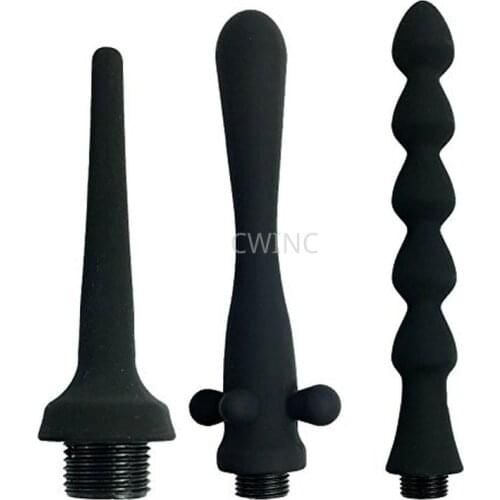 3pcs Pack Silicone Anal Vagina Cleaning Shower Head Enema Tip Douche