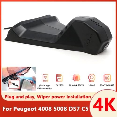 4K Easy Installation Car Wifi Dash Cam Video Recorder camera For Peugeot 3008 4008 5008 DS5 DS5LS DS6 DS7 Citroen C2 C3 C4 C5 C6