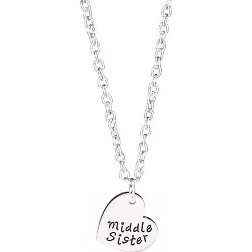 Bespmosp 24PC/Lot Wholesale Trendy Hand Stamped Middle Sister Pendant Necklace Heart Love Women Family Jewelry Friendship Charms