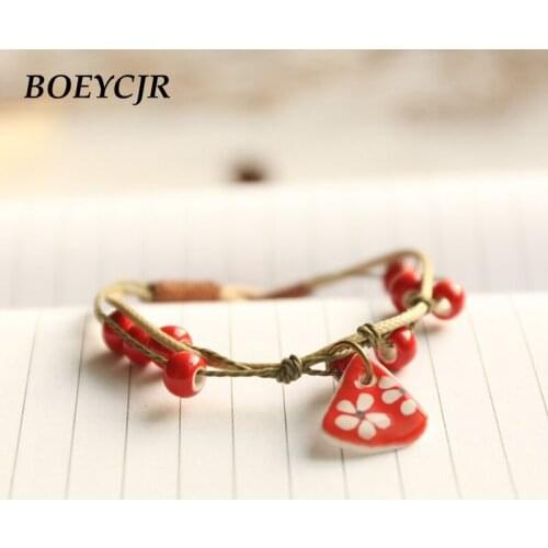 BOEYCJR Chinese Ceramic Beads Bangles & Bracelets Fashion Jewelry Handmade Ethnic Vintage Bracelet for Women Christmas Gift