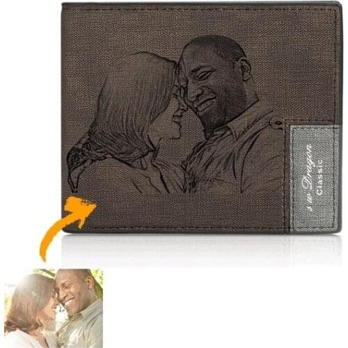 Custom Picture Leather Wallet Mens Bifold Custom Inscription Photo Engraved Wallet Father‘s Day Gifts Custom Mens Wallet