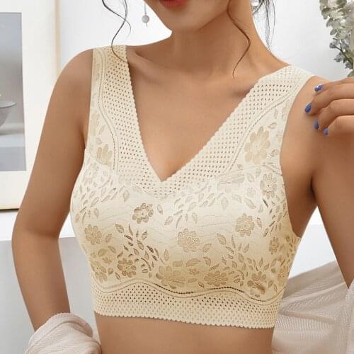 Seamless Breathable Lace Push Up Bras for Women Sexy Wire Free Tops Female Lingerie V-neck Bralette Low Back Underwear Brassiere