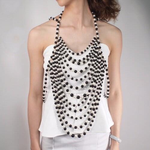 Sexy Women Imitation Pearl Bodychains Necklaces Multilayer Pendants Necklaces Exaggerate Body Chains Jewelry