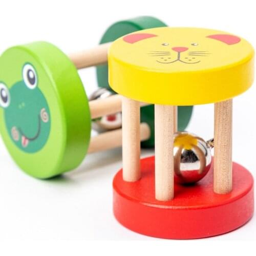 1Pcs Montessori Wooden Cage Rattles Toy Musical Hand Bell Instruments Shaking Handbell Toy Intellectual Educational Baby Toy