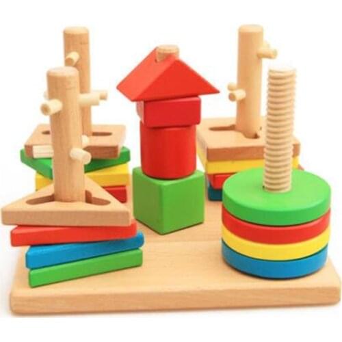 Geometry Shape Wooden Toys for Baby Kids, Funny Montessori Educational Toy Childrens Toys Assembly Baby Toy