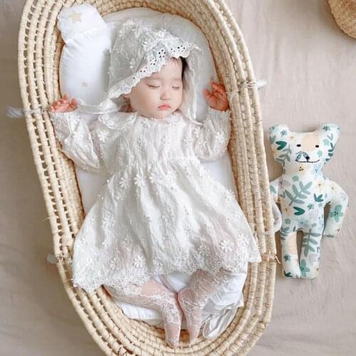 Baby Clothes Newborn Girls Long Sleeve White Cotton Dress Infant Baptism Lotia Dresses Baby 1st Birthday Outfits Autumn Clothing
