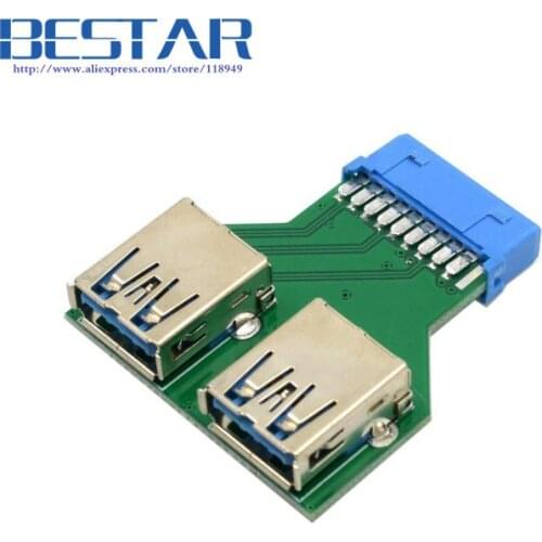 Dual USB 3.0 A Type Female to Motherboard 20 Pin Box Header Slot Adapter PCBA