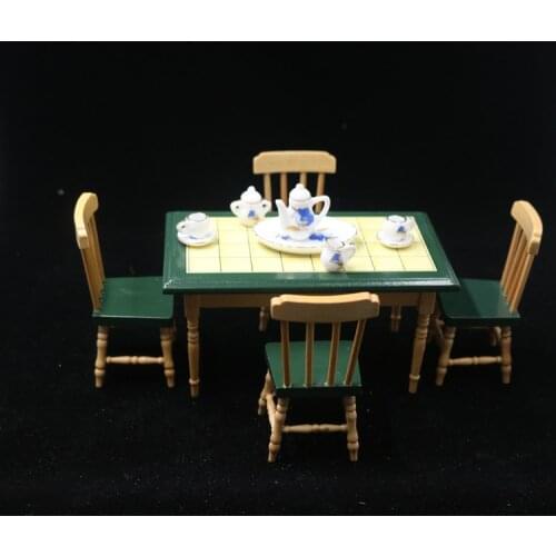 G07-X026 children baby gift Toy 1:12 Dollhouse mini Furniture Miniature rement Doll accessories wooden restaurant table 5pcs/set