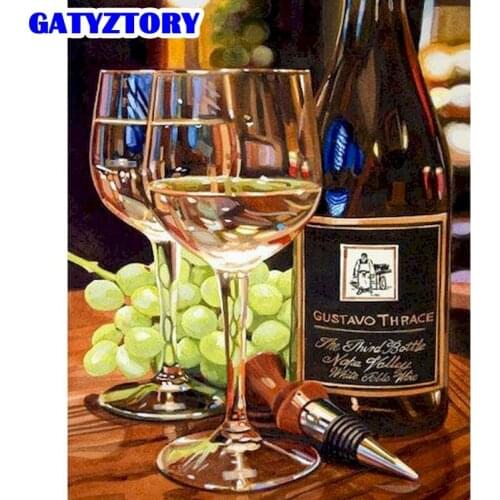 GATYZTORY Grapes And Wine Scenery Painting By Numbers Kits Handmade Modern Home Wall Artcraft 40x50cm Acrylic Pigment Paints