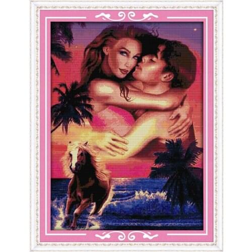 Hawaii couples Cross Stitch Kit Home Decorative 11CT 14CT DMC Chinese Embroidery Needlework Easy DIY Cross-stitch set Gifts