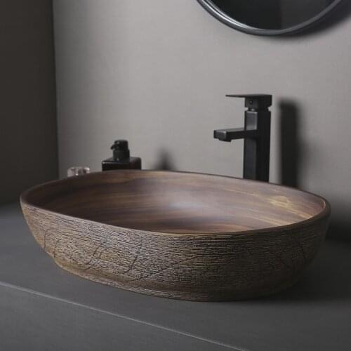 Ceramic Art Basin Sinks Counter Top Wash Basin Vessel Sinks Oval Washing Basin Bathroom Sinks Ceramic Wash Basin with Faucets WF
