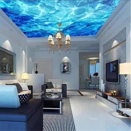 Beautiful blue sky white clouds green leaf ceiling background decorative painting 3d ceiling murals wallpaper