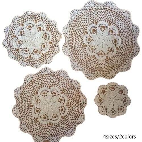 Round lace cotton table place mat crochet coffee placemat Christmas pad wedding drink coaster cup mug tea dining doily kitchen