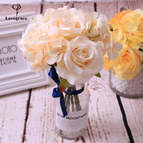 Lovegrace Wedding Bouquets for Bridesmaids 7 Branches Rose Artificial Flowers for Home Decoration Party Bridal Prom Accessories