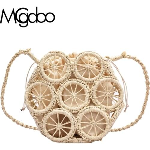 Mgcdoo Lemon Style Straw Shoulder Bags Rattan Handmade Beach Bag Female Round Handbags