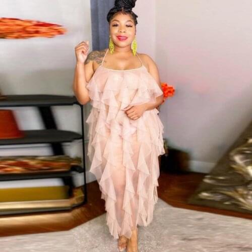 Cover Up African Dress Women Bandage Cross Backless Robes Summer New Sexy Mesh See Through Beach Clubwear African Dress Cover Up