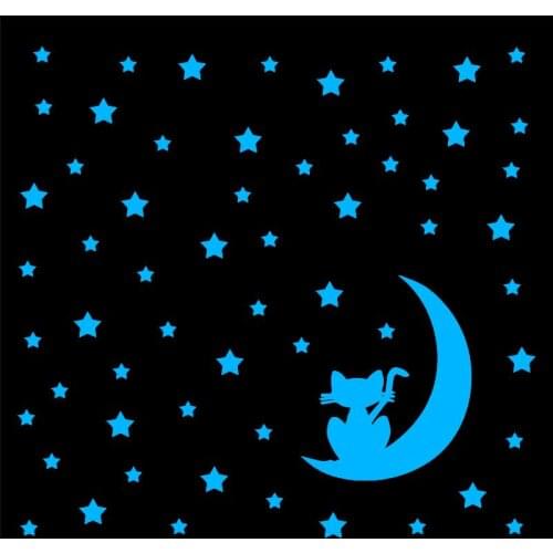 Moon Stars Glow in the Dark Wall Stickers Kids Rooms Decoration Cartoon Cat Luminous Sticker Boy Girl Home Decor Glowing Decals