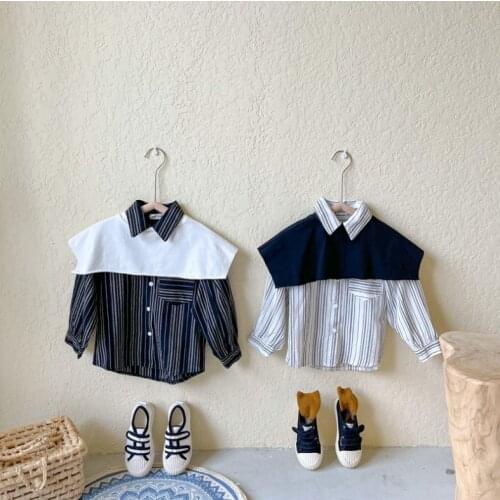 2021 new girls boys striped shirt fashion autumn full sleeve cotton kids top 2-8 years WU419
