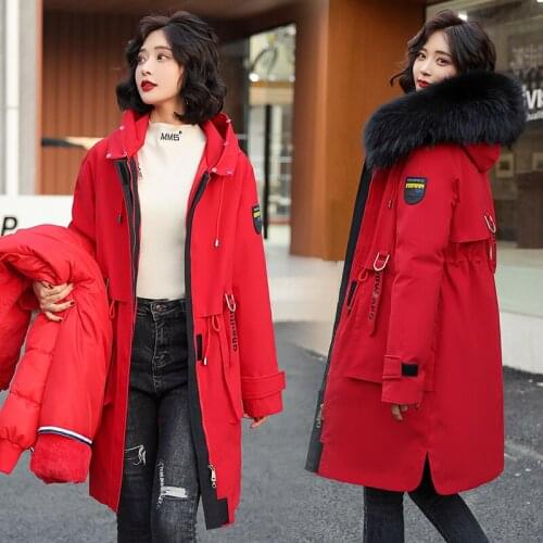 2022 new Down Jacket Women New Cotton Liner Winter Parka Coat Parker Fashion Adjustable Waist Collar Medium Long Hooded coat