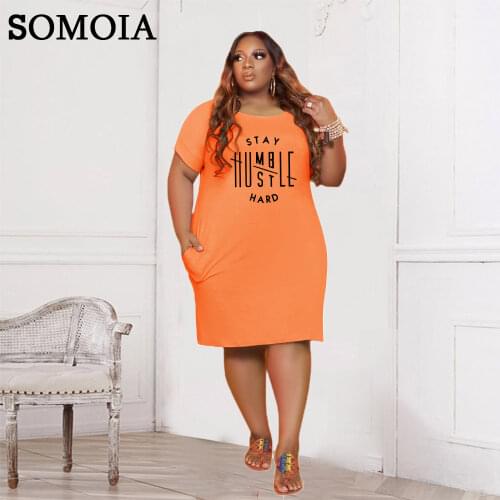5XL Plus Size Dress Womens Clothing Sexy Round Neck Personalized Letter Printing Fashion Pocket Loose Casual Mid Length Skirt