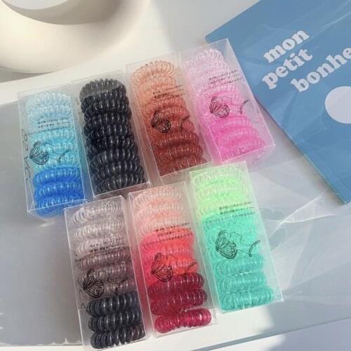 9 Boxed Phone Cords Hair Bands Gradient Transparent Spiral Hair Bands Non-crease Ponytail Hair Bands Hair Styling Tools