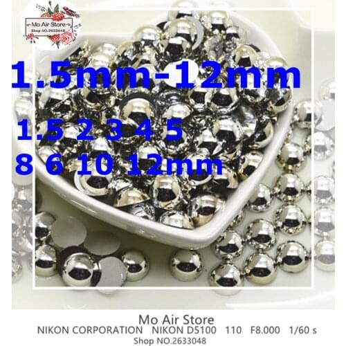 Silver half round pearl Beads ABS Resin Flatback cabochon Simulated pearl Beads DIY beads 1.5-10mm SP003
