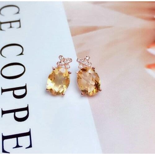 Creative design silver inlaid yellow crystal oval earrings temperament simple ladies brand jewelry wedding accessories