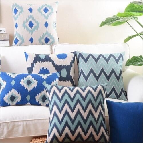 Blue Abstract Geometric Pillow Cover Linen Cotton Decorative Cushion Cover Decorative Throw Pillows Pillowcase 45x45cm/30x50cm