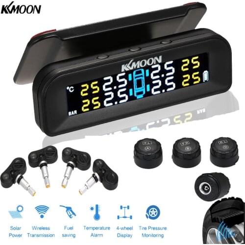 KKmoon TPMS tire pressure sensor Monitoring System Wireless Real-time Solar Energy LCD Display 4 External Sensors Alarm Function