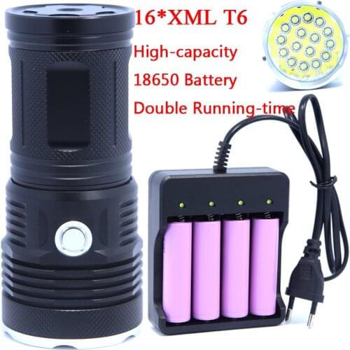 16T6 38000 lumens LED flash light 16*XM-L T6 LED Flashlight Torch Lamp Light For Hunting Camping Use Rechargeable 18650 Battery