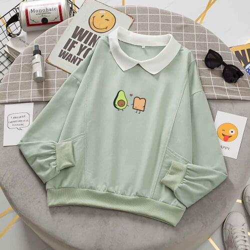 Collared Sweatshirt Kawaii Clothes Harajuku Avocado Vegetarian Bread Pullover Hoodie Long Sleeve Top Fashion Jackets for Girls