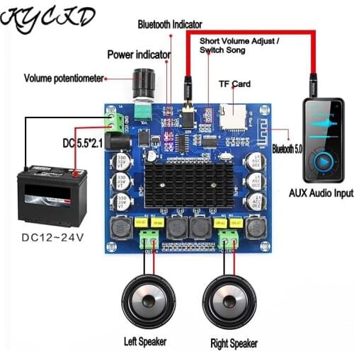 TPA3116 Bluetooth Amplifier Board 2.0 Channel 100W+100W Digital Power AMP DC 12V-24V Support TF Card AUX Inpute For Home Theater