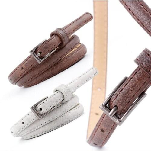 Vintage Black Pin Buckle Belt Female Thin Narrow Pu Leather Skinny Waistband Belts for Women Dresses Jeans Pants Ceinture Femme