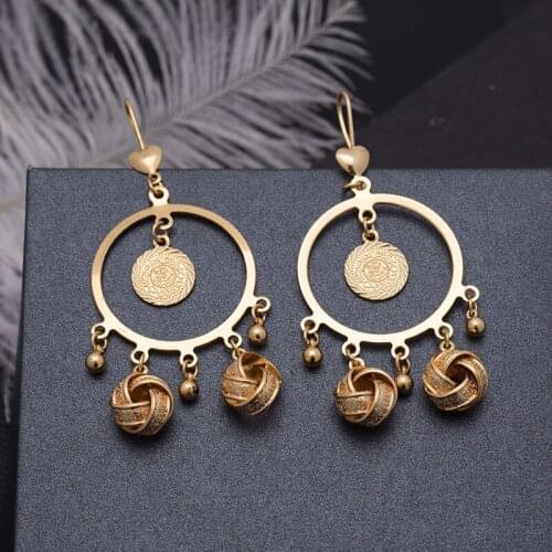 Wando Golg Color Earrings for Women African Jewelry Ethiopian Gold Color Wedding Bigger tassel Wedding Earrings